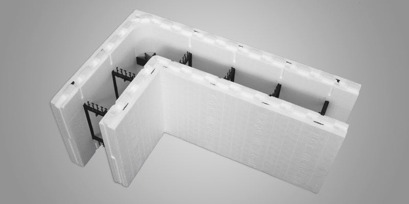 FoxBlocks® Insulated Concrete Form - Curb 90 Degree Corner Block - 8 Inch Core Width