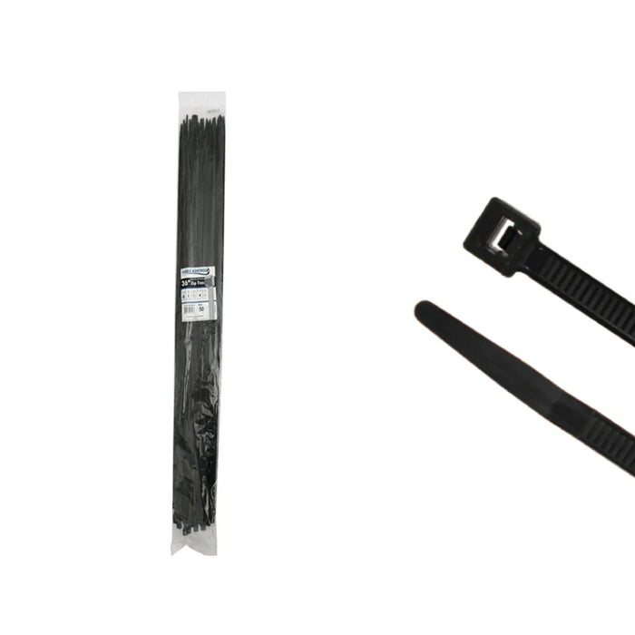 Kable Kontrol® Black Zip Ties - 36" Inch Long Heavy Duty - UV Resistant Nylon - 175 Lbs Tensile Strength - 50 Pcs Pack - Black